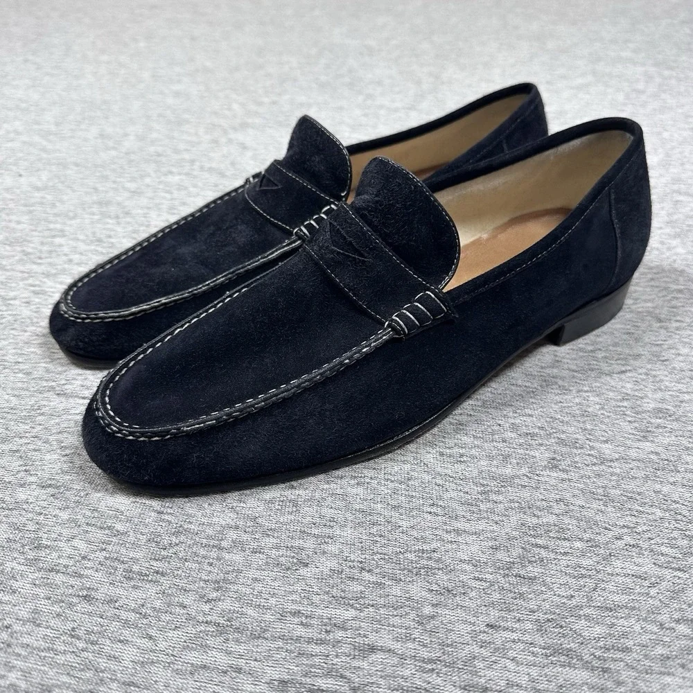 Moreschi Penny Loafers Mens Size 10.5 Blue Suede Leather Shoes Italy Made